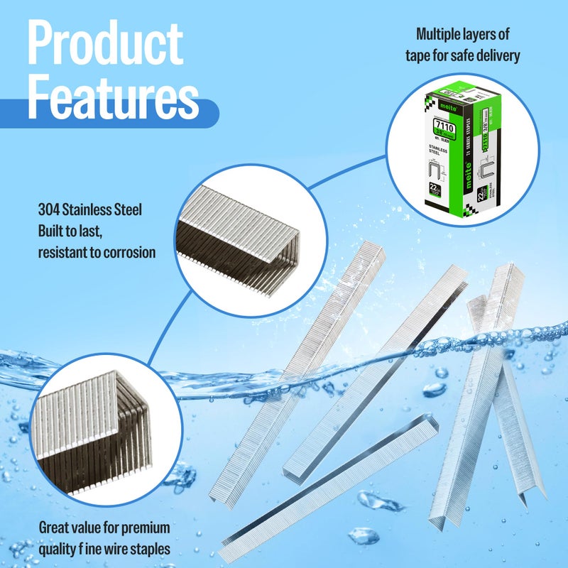 Meite ميتي 71/10 دبابيس تنجيد من الفولاذ المقاوم للصدأ 304 قياس 22، تاج 3/8 بوصة مع طول ساق 3/8 بوصة، دبابيس ثقيلة للإنشاءات، الأثاث، الحرف والمشاريع اليدوية (1 صندوق) - Image 4